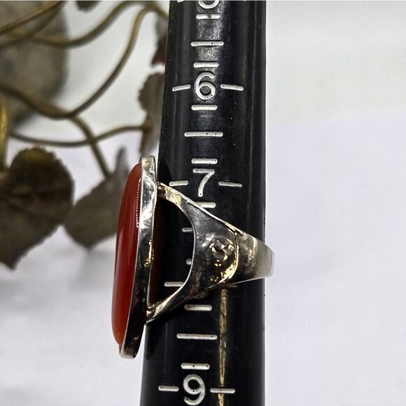 "5/$25" Amber Glass Catseye Silvertone Statement Ring Sz 8 - Picture 4 of 6